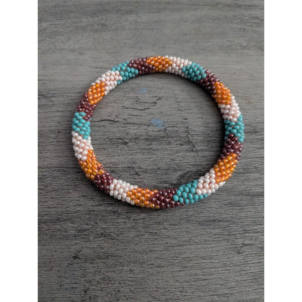 Handmade Glass Seed Bead Roll-On Bangle Bracelet Boho Geometric Multi-Color